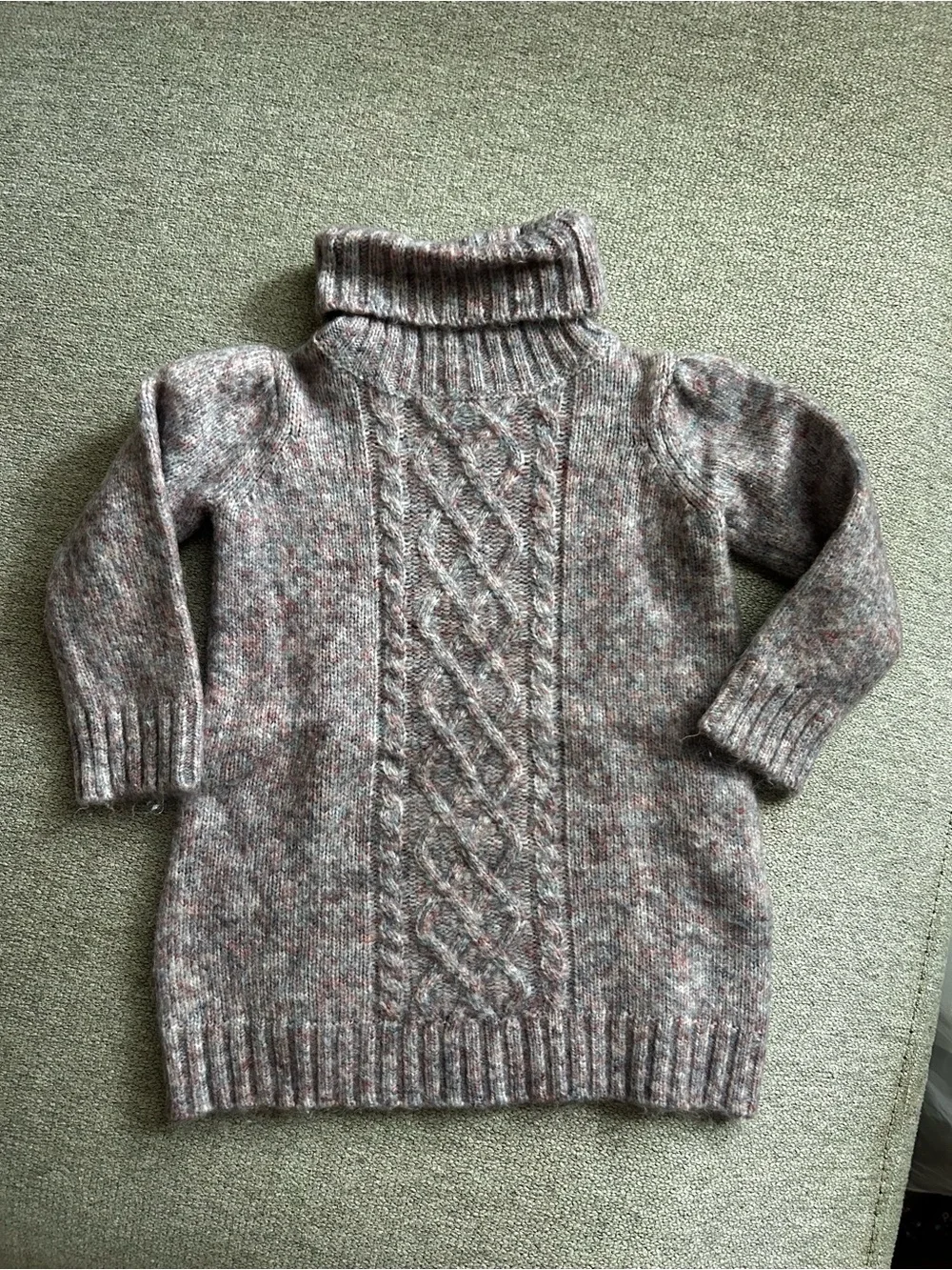 Janie and Jack Heathered Pink Gray Cable Turtleneck Sweater